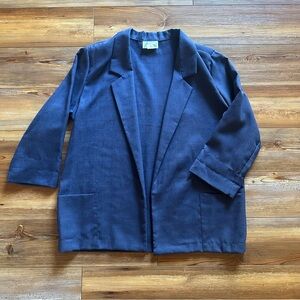 Vintage Joanna Navy Women's Blazer Linen Look Size L